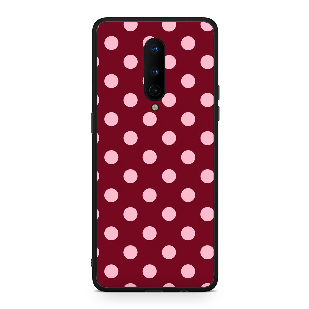 Θήκη OnePlus 8 Pink Polka Dots on Burgundy από τη Smartfits με σχέδιο στο πίσω μέρος και μαύρο περίβλημα | OnePlus 8 Pink Polka Dots on Burgundy case with colorful back and black bezels