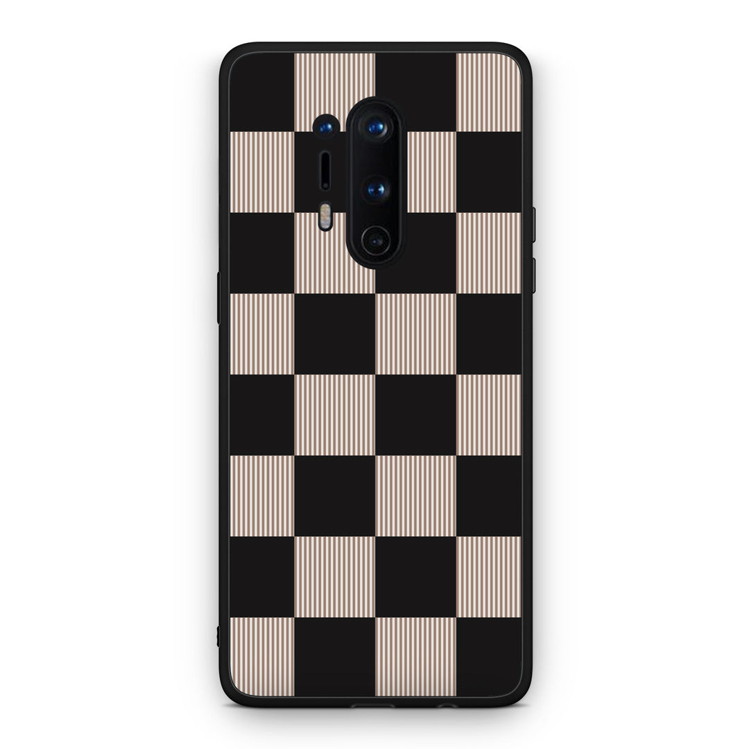 Θήκη OnePlus 8 Pro Black and Taupe Striped Checks από τη Smartfits με σχέδιο στο πίσω μέρος και μαύρο περίβλημα | OnePlus 8 Pro Black and Taupe Striped Checks case with colorful back and black bezels