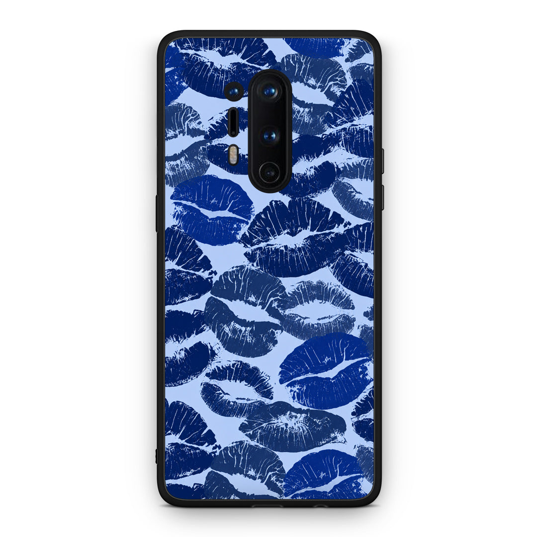 Θήκη OnePlus 8 Pro Blue Lipstick Kisses από τη Smartfits με σχέδιο στο πίσω μέρος και μαύρο περίβλημα | OnePlus 8 Pro Blue Lipstick Kisses case with colorful back and black bezels
