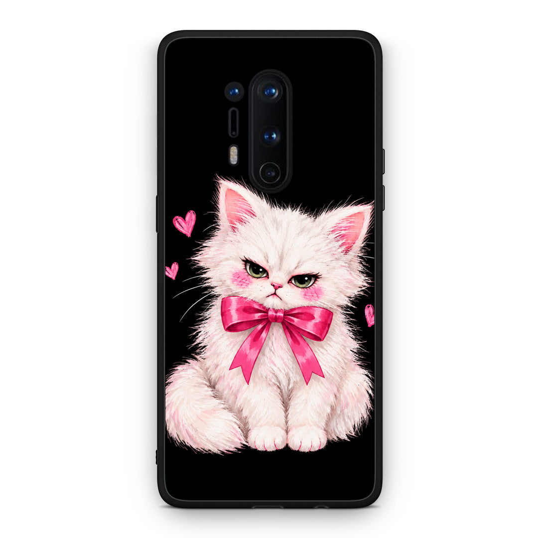 Θήκη OnePlus 8 Pro Grumpy Party Kitten on Black από τη Smartfits με σχέδιο στο πίσω μέρος και μαύρο περίβλημα | OnePlus 8 Pro Grumpy Party Kitten on Black case with colorful back and black bezels