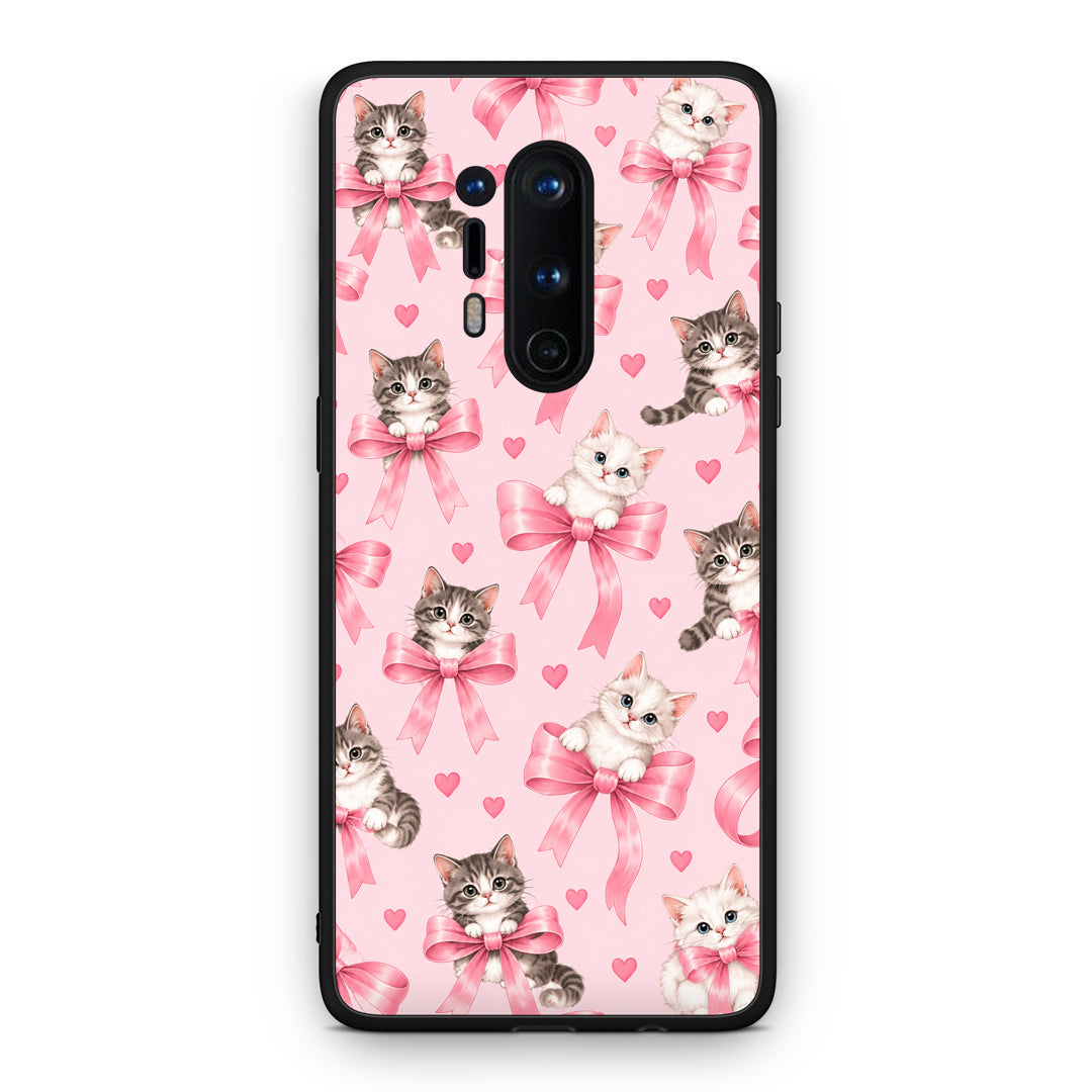 Θήκη OnePlus 8 Pro Kittens and Pink Bows on Pink από τη Smartfits με σχέδιο στο πίσω μέρος και μαύρο περίβλημα | OnePlus 8 Pro Kittens and Pink Bows on Pink case with colorful back and black bezels
