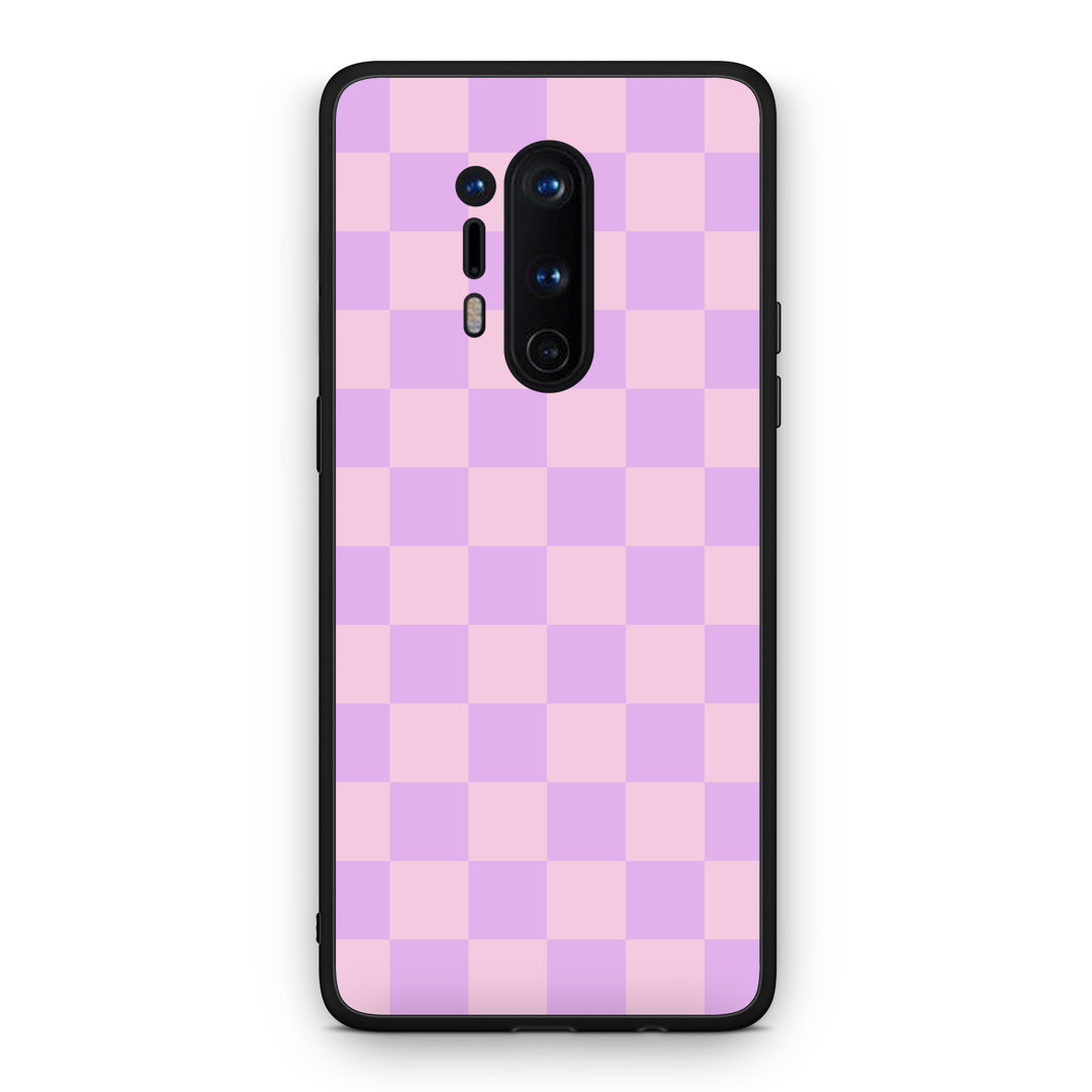 Θήκη OnePlus 8 Pro Lavender and Pink Checkerboard από τη Smartfits με σχέδιο στο πίσω μέρος και μαύρο περίβλημα | OnePlus 8 Pro Lavender and Pink Checkerboard case with colorful back and black bezels