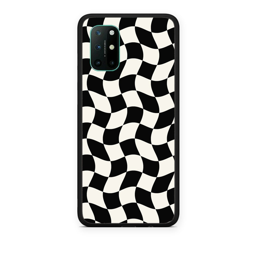 Θήκη OnePlus 8T Black and Cream Wavy Checkerboard από τη Smartfits με σχέδιο στο πίσω μέρος και μαύρο περίβλημα | OnePlus 8T Black and Cream Wavy Checkerboard case with colorful back and black bezels