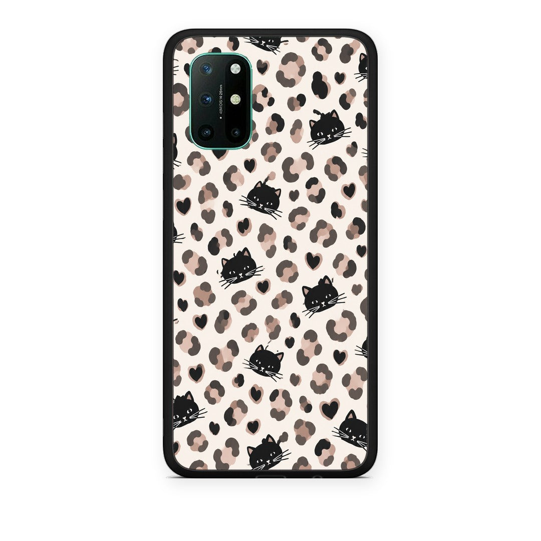 Θήκη OnePlus 8T Leopard Spots and Black Cats on Cream από τη Smartfits με σχέδιο στο πίσω μέρος και μαύρο περίβλημα | OnePlus 8T Leopard Spots and Black Cats on Cream case with colorful back and black bezels