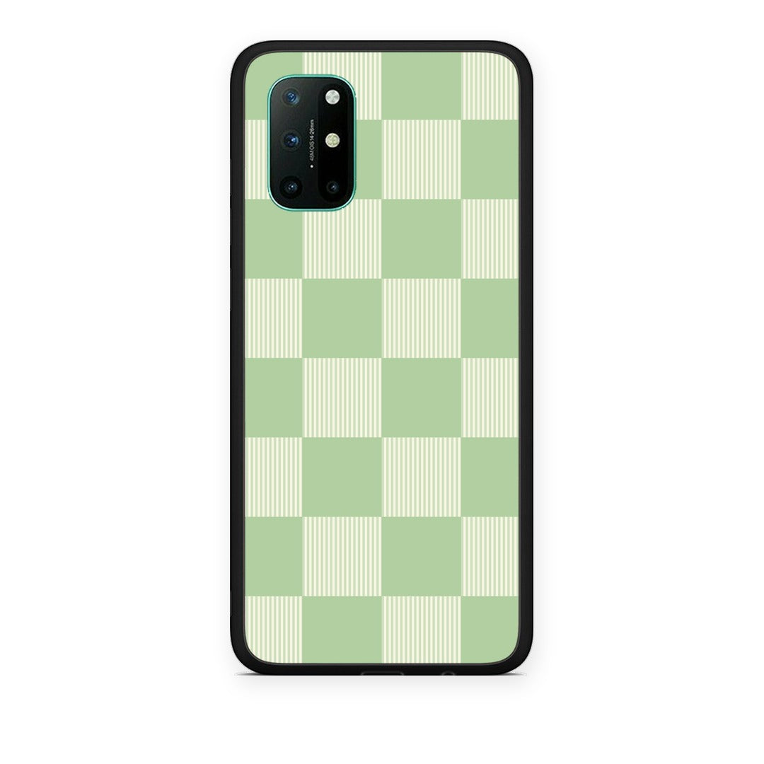 Θήκη OnePlus 8T Sage and Cream Striped Checks από τη Smartfits με σχέδιο στο πίσω μέρος και μαύρο περίβλημα | OnePlus 8T Sage and Cream Striped Checks case with colorful back and black bezels