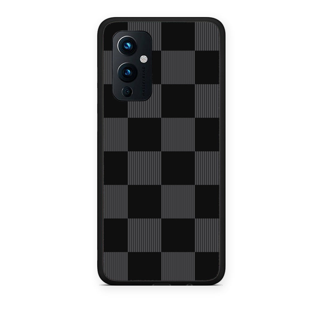 Θήκη OnePlus 9 Black and Charcoal Striped Checks από τη Smartfits με σχέδιο στο πίσω μέρος και μαύρο περίβλημα | OnePlus 9 Black and Charcoal Striped Checks case with colorful back and black bezels