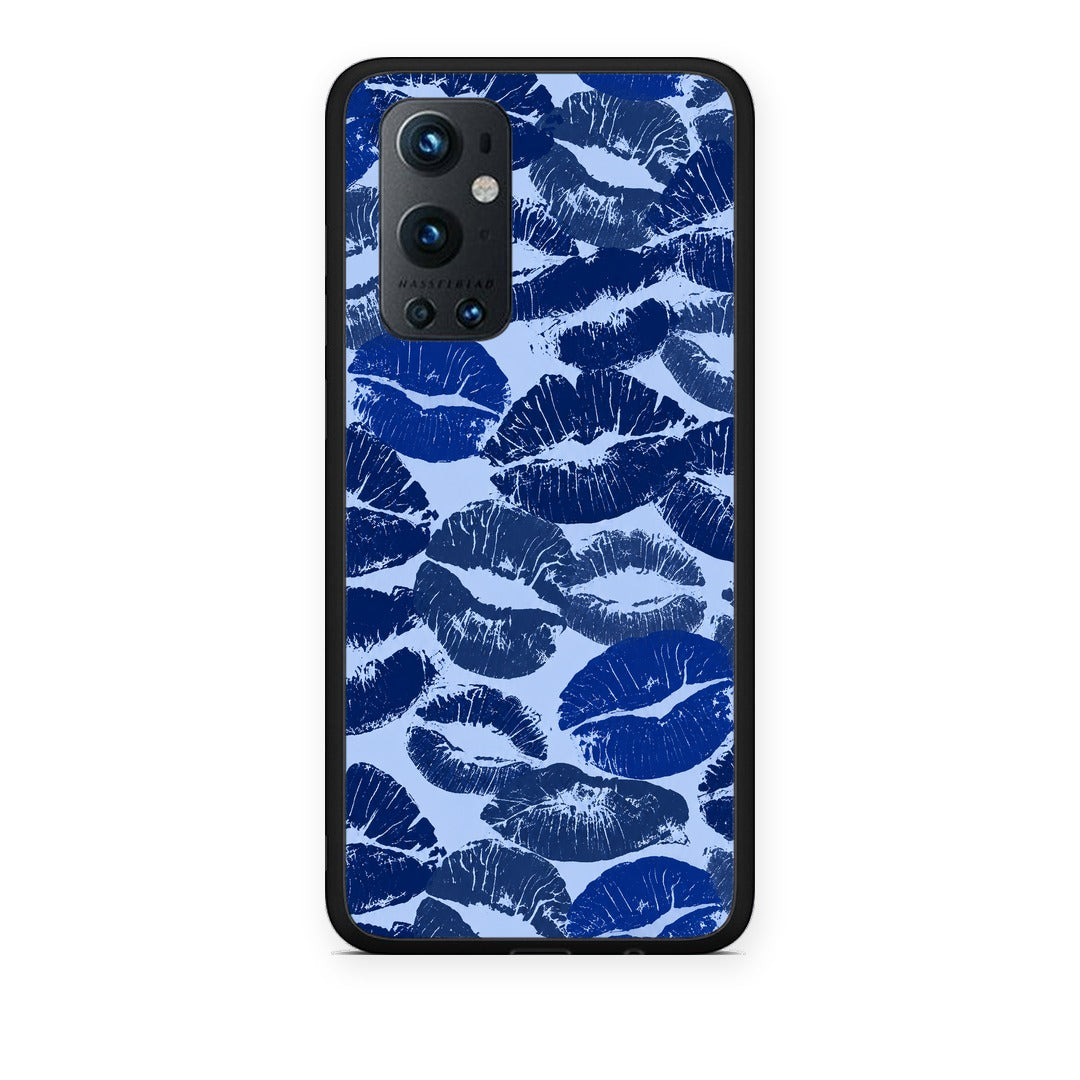 Θήκη OnePlus 9 Pro Blue Lipstick Kisses από τη Smartfits με σχέδιο στο πίσω μέρος και μαύρο περίβλημα | OnePlus 9 Pro Blue Lipstick Kisses case with colorful back and black bezels