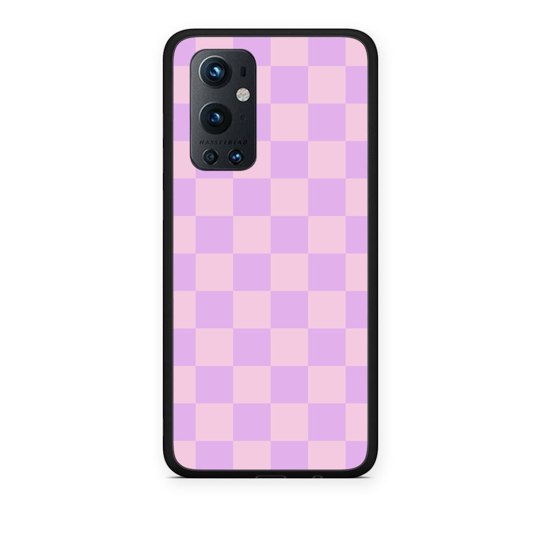 Θήκη OnePlus 9 Pro Lavender and Pink Checkerboard από τη Smartfits με σχέδιο στο πίσω μέρος και μαύρο περίβλημα | OnePlus 9 Pro Lavender and Pink Checkerboard case with colorful back and black bezels