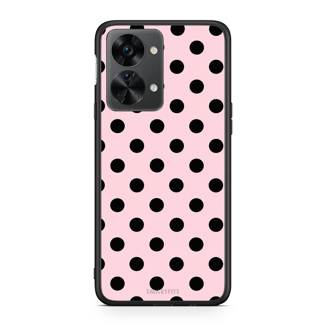Θήκη OnePlus Nord 2T Black Polka Dots on Pink από τη Smartfits με σχέδιο στο πίσω μέρος και μαύρο περίβλημα | OnePlus Nord 2T Black Polka Dots on Pink case with colorful back and black bezels