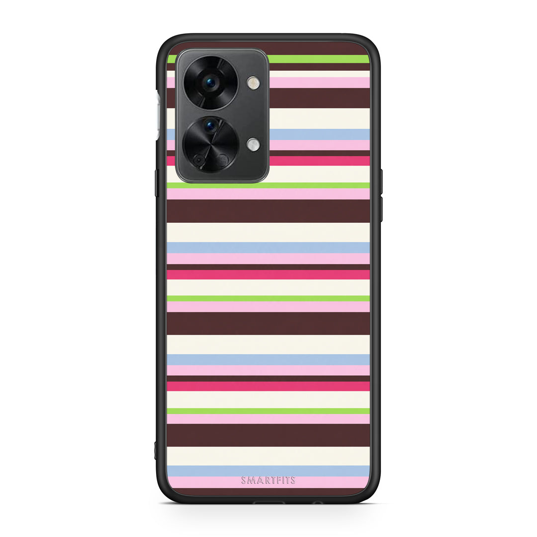 Θήκη OnePlus Nord 2T Multicolour Horizontal Stripes από τη Smartfits με σχέδιο στο πίσω μέρος και μαύρο περίβλημα | OnePlus Nord 2T Multicolour Horizontal Stripes case with colorful back and black bezels