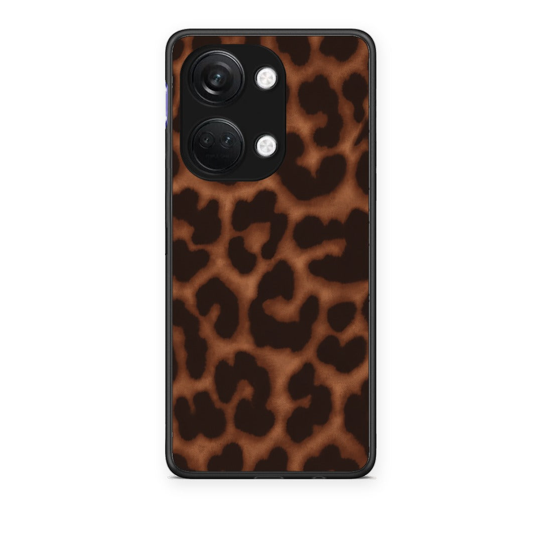 Θήκη OnePlus Nord 3 Leopard Print Dark Brown από τη Smartfits με σχέδιο στο πίσω μέρος και μαύρο περίβλημα | OnePlus Nord 3 Leopard Print Dark Brown case with colorful back and black bezels