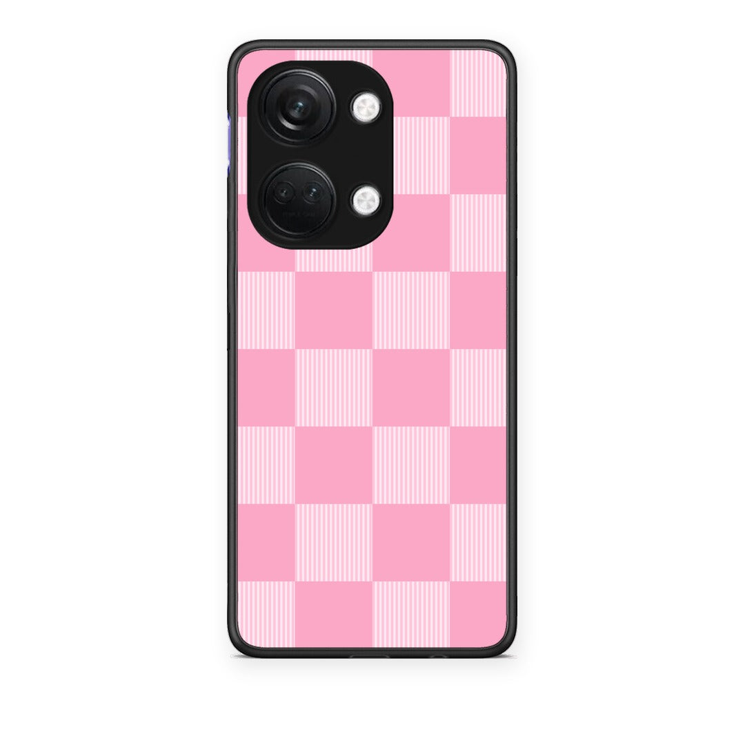 Θήκη OnePlus Nord 3 Pink and White Striped Checks από τη Smartfits με σχέδιο στο πίσω μέρος και μαύρο περίβλημα | OnePlus Nord 3 Pink and White Striped Checks case with colorful back and black bezels