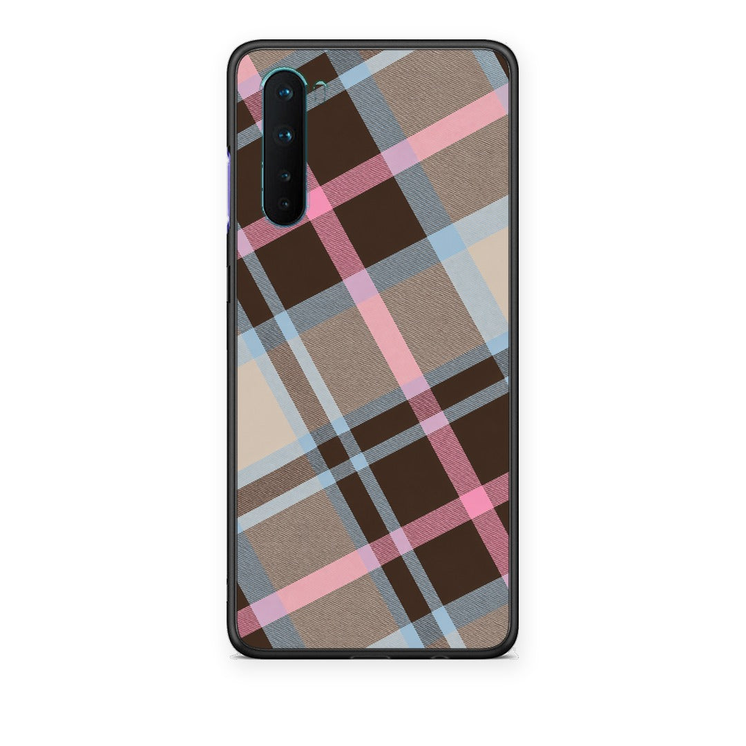 Θήκη OnePlus Nord 5G Brown Pink and Blue Diagonal Plaid από τη Smartfits με σχέδιο στο πίσω μέρος και μαύρο περίβλημα | OnePlus Nord 5G Brown Pink and Blue Diagonal Plaid case with colorful back and black bezels