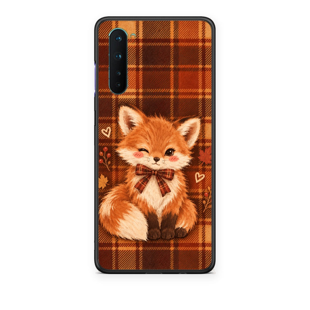 Θήκη OnePlus Nord 5G Fox on Autumn Tartan από τη Smartfits με σχέδιο στο πίσω μέρος και μαύρο περίβλημα | OnePlus Nord 5G Fox on Autumn Tartan case with colorful back and black bezels
