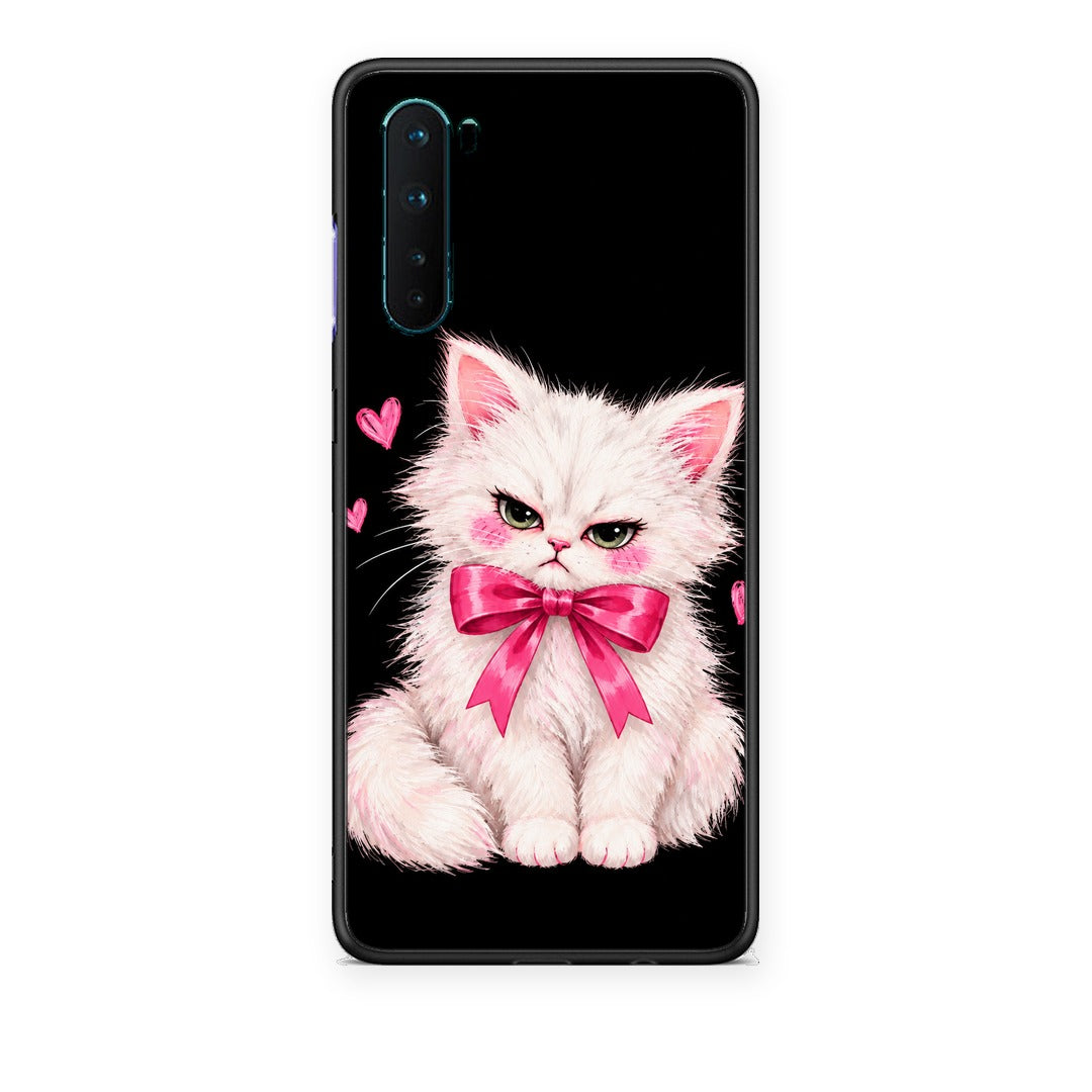 Θήκη OnePlus Nord 5G Grumpy Party Kitten on Black από τη Smartfits με σχέδιο στο πίσω μέρος και μαύρο περίβλημα | OnePlus Nord 5G Grumpy Party Kitten on Black case with colorful back and black bezels
