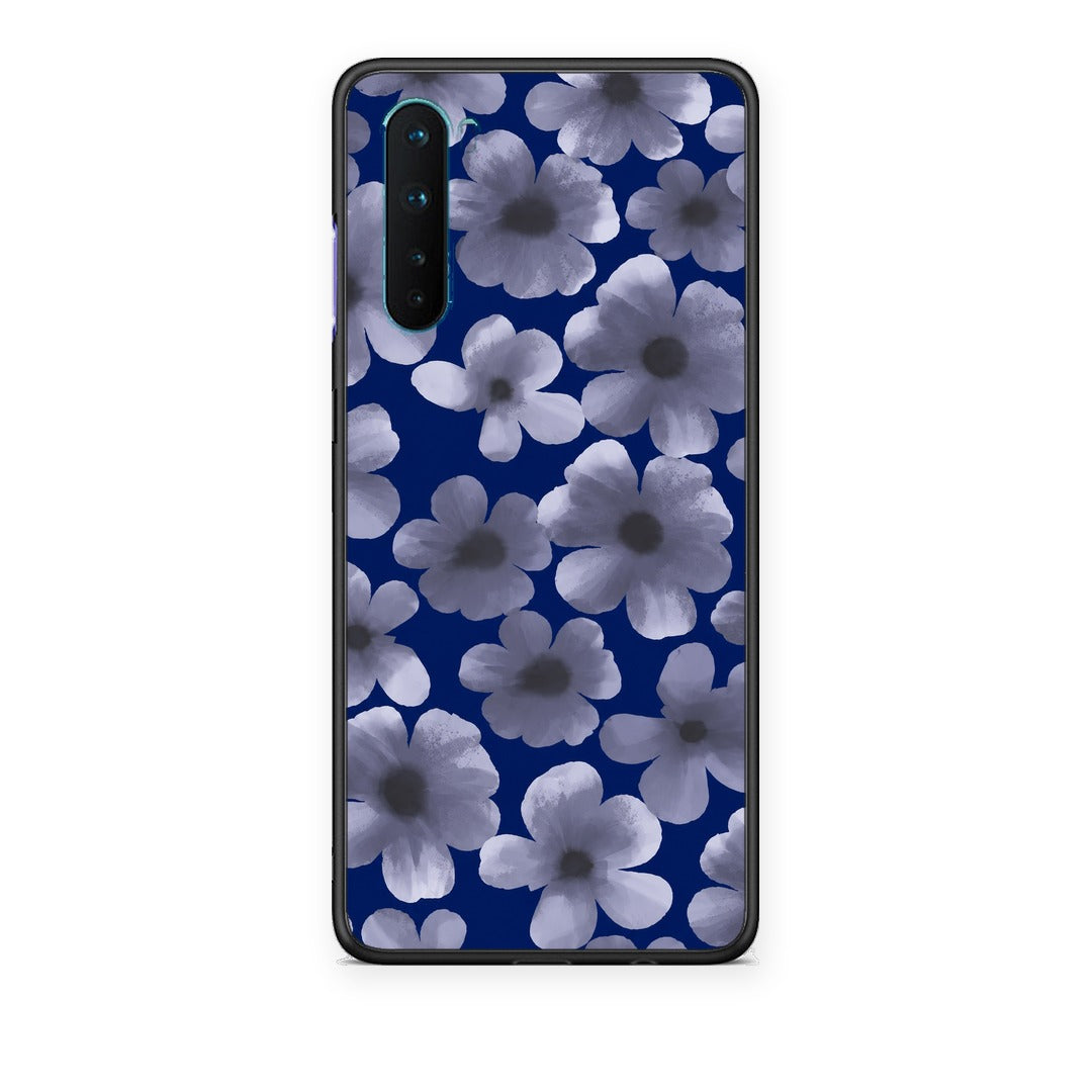 Θήκη OnePlus Nord 5G Pale Blue Flowers on Navy από τη Smartfits με σχέδιο στο πίσω μέρος και μαύρο περίβλημα | OnePlus Nord 5G Pale Blue Flowers on Navy case with colorful back and black bezels