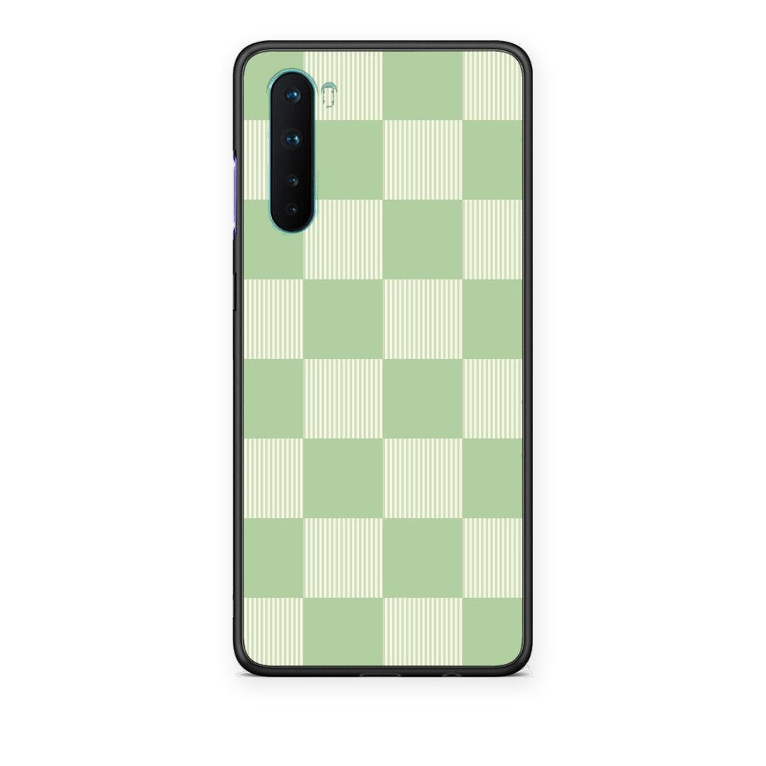 Θήκη OnePlus Nord 5G Sage and Cream Striped Checks από τη Smartfits με σχέδιο στο πίσω μέρος και μαύρο περίβλημα | OnePlus Nord 5G Sage and Cream Striped Checks case with colorful back and black bezels