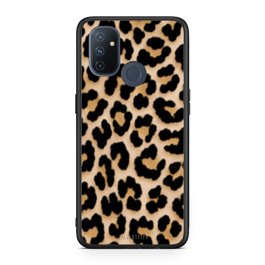 Θήκη OnePlus Nord N100 Leopard Print Tan Small από τη Smartfits με σχέδιο στο πίσω μέρος και μαύρο περίβλημα | OnePlus Nord N100 Leopard Print Tan Small case with colorful back and black bezels