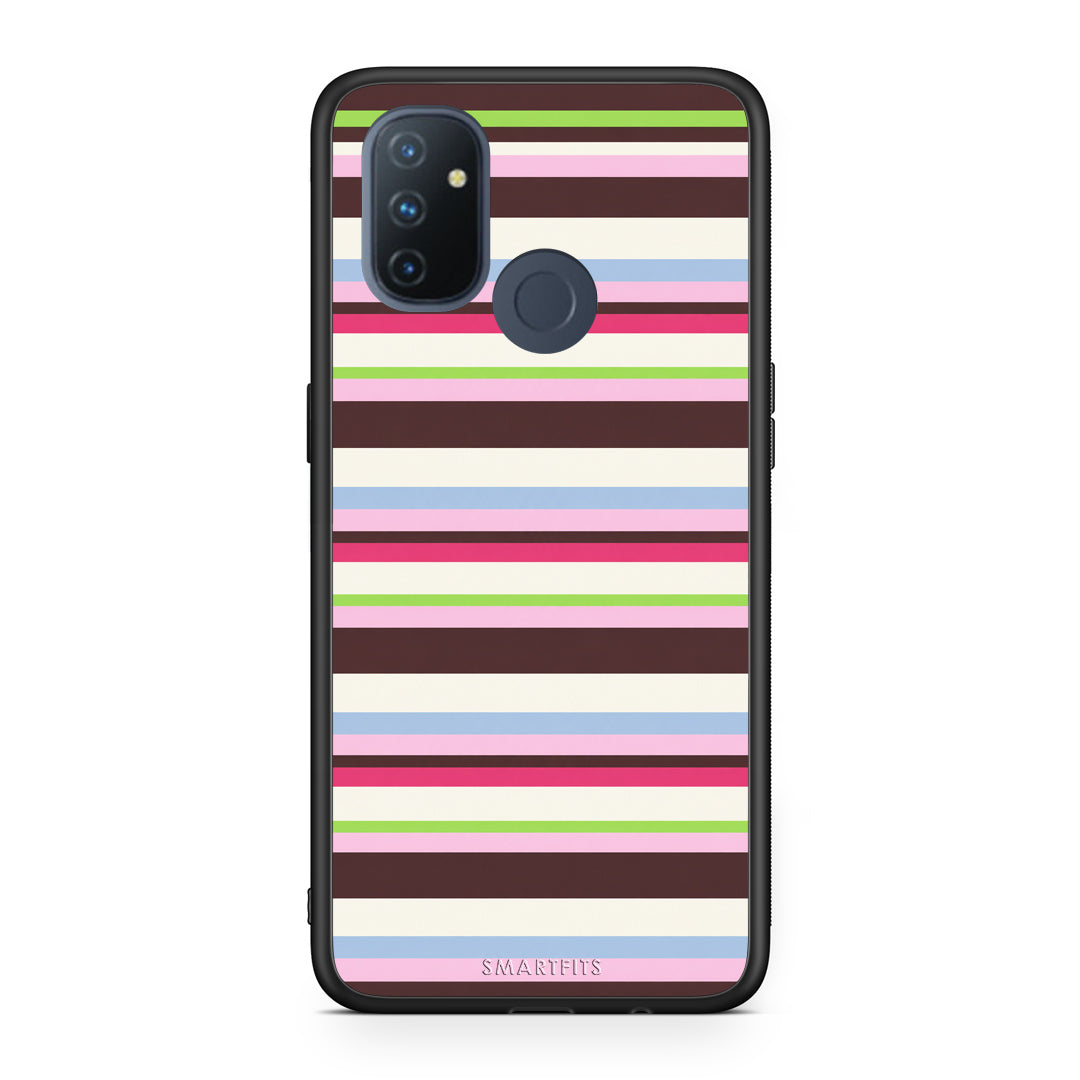 Θήκη OnePlus Nord N100 Multicolour Horizontal Stripes από τη Smartfits με σχέδιο στο πίσω μέρος και μαύρο περίβλημα | OnePlus Nord N100 Multicolour Horizontal Stripes case with colorful back and black bezels