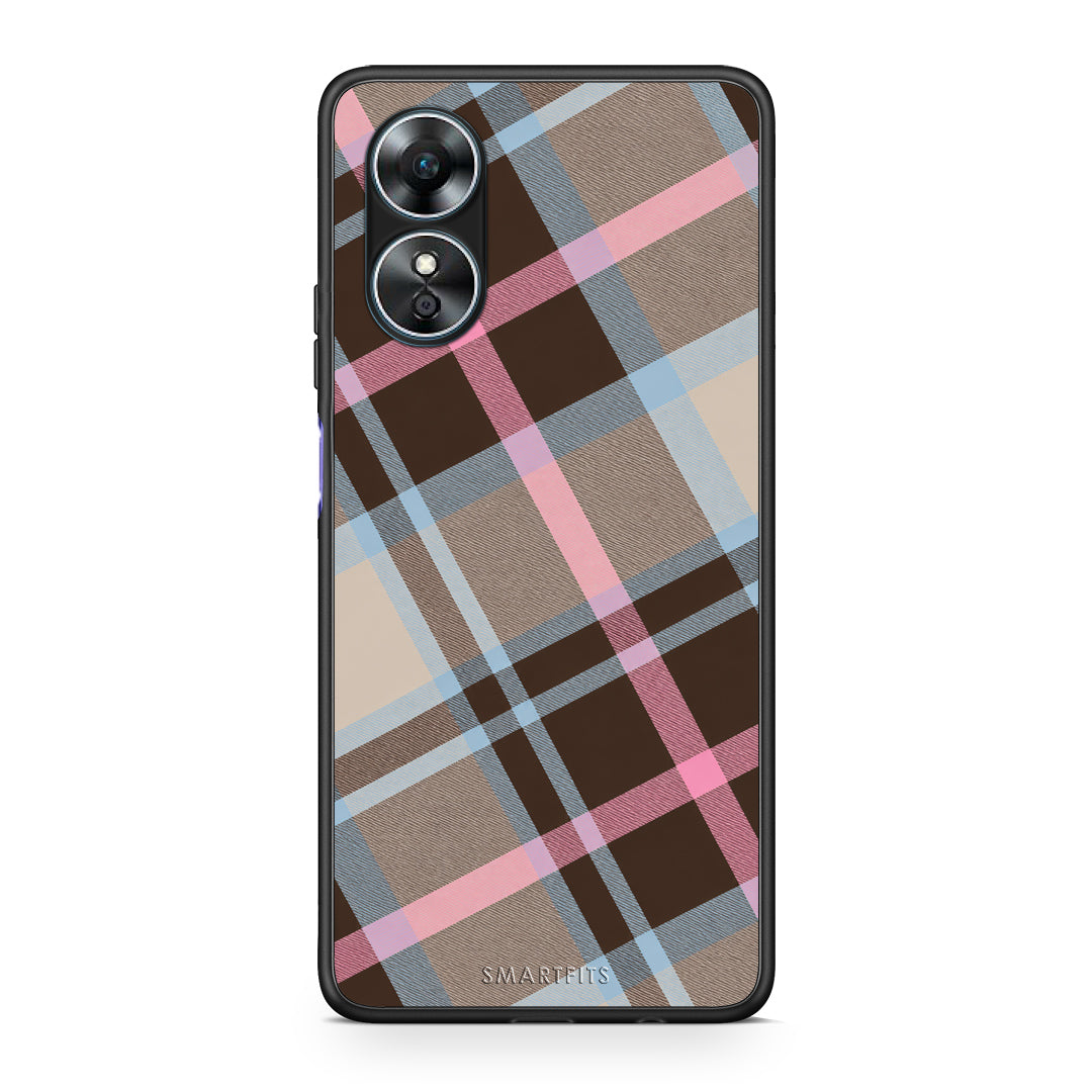 Θήκη Oppo A17 Brown Pink and Blue Diagonal Plaid από τη Smartfits με σχέδιο στο πίσω μέρος και μαύρο περίβλημα | Oppo A17 Brown Pink and Blue Diagonal Plaid case with colorful back and black bezels