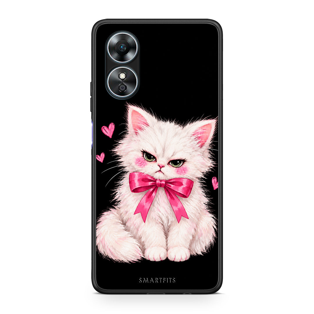 Θήκη Oppo A17 Grumpy Party Kitten on Black από τη Smartfits με σχέδιο στο πίσω μέρος και μαύρο περίβλημα | Oppo A17 Grumpy Party Kitten on Black case with colorful back and black bezels