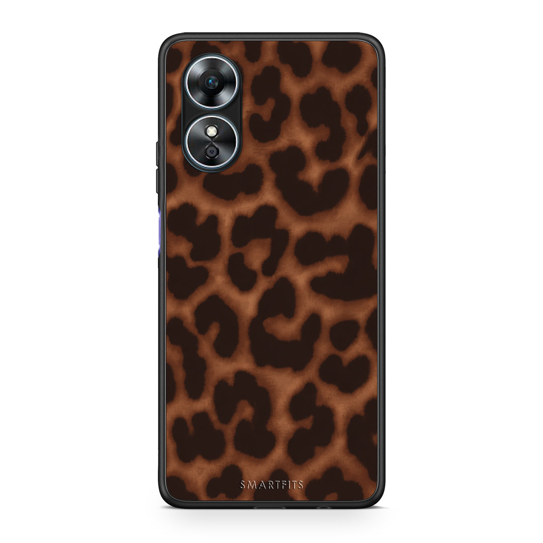 Θήκη Oppo A17 Leopard Print Dark Brown από τη Smartfits με σχέδιο στο πίσω μέρος και μαύρο περίβλημα | Oppo A17 Leopard Print Dark Brown case with colorful back and black bezels
