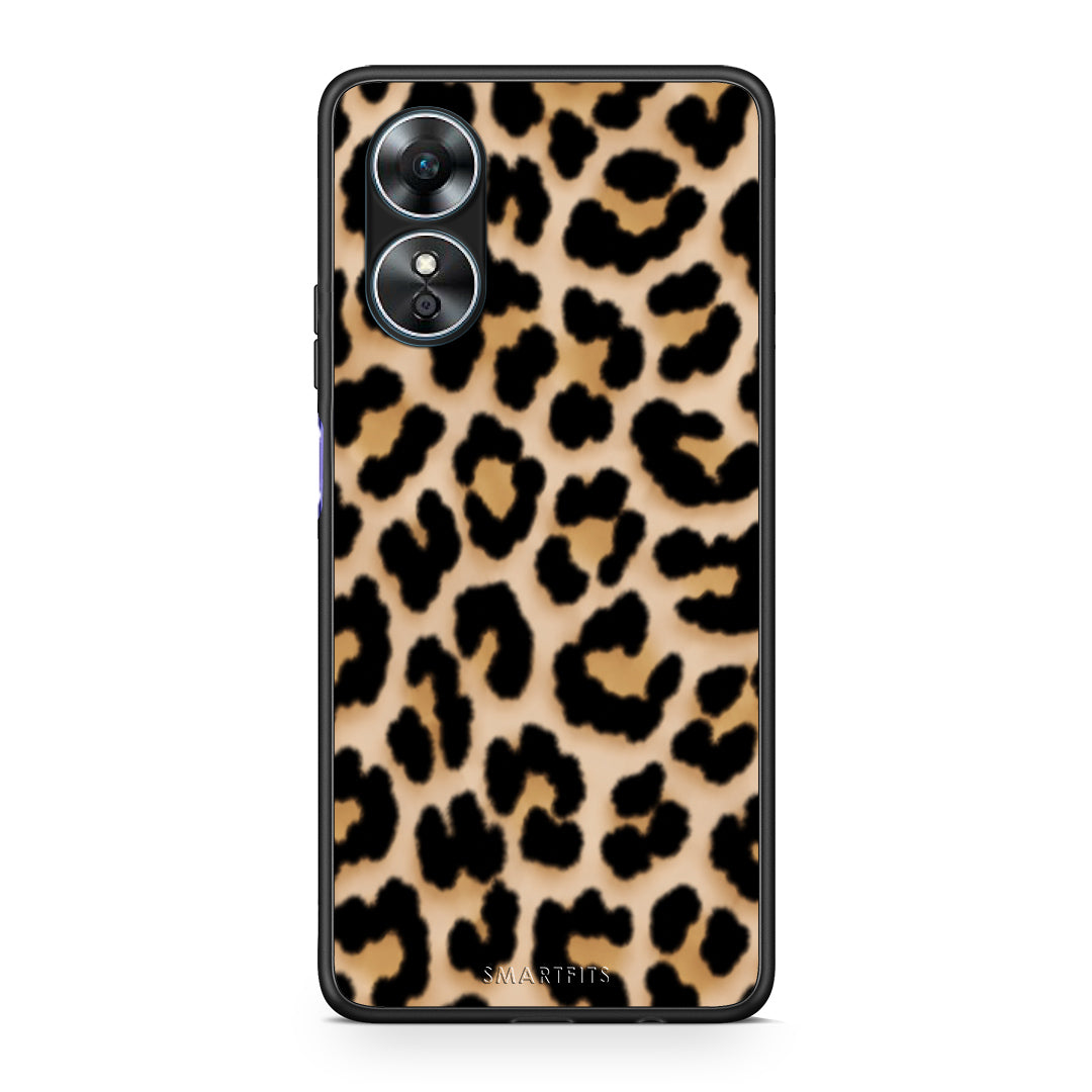 Θήκη Oppo A17 Leopard Print Tan Small από τη Smartfits με σχέδιο στο πίσω μέρος και μαύρο περίβλημα | Oppo A17 Leopard Print Tan Small case with colorful back and black bezels