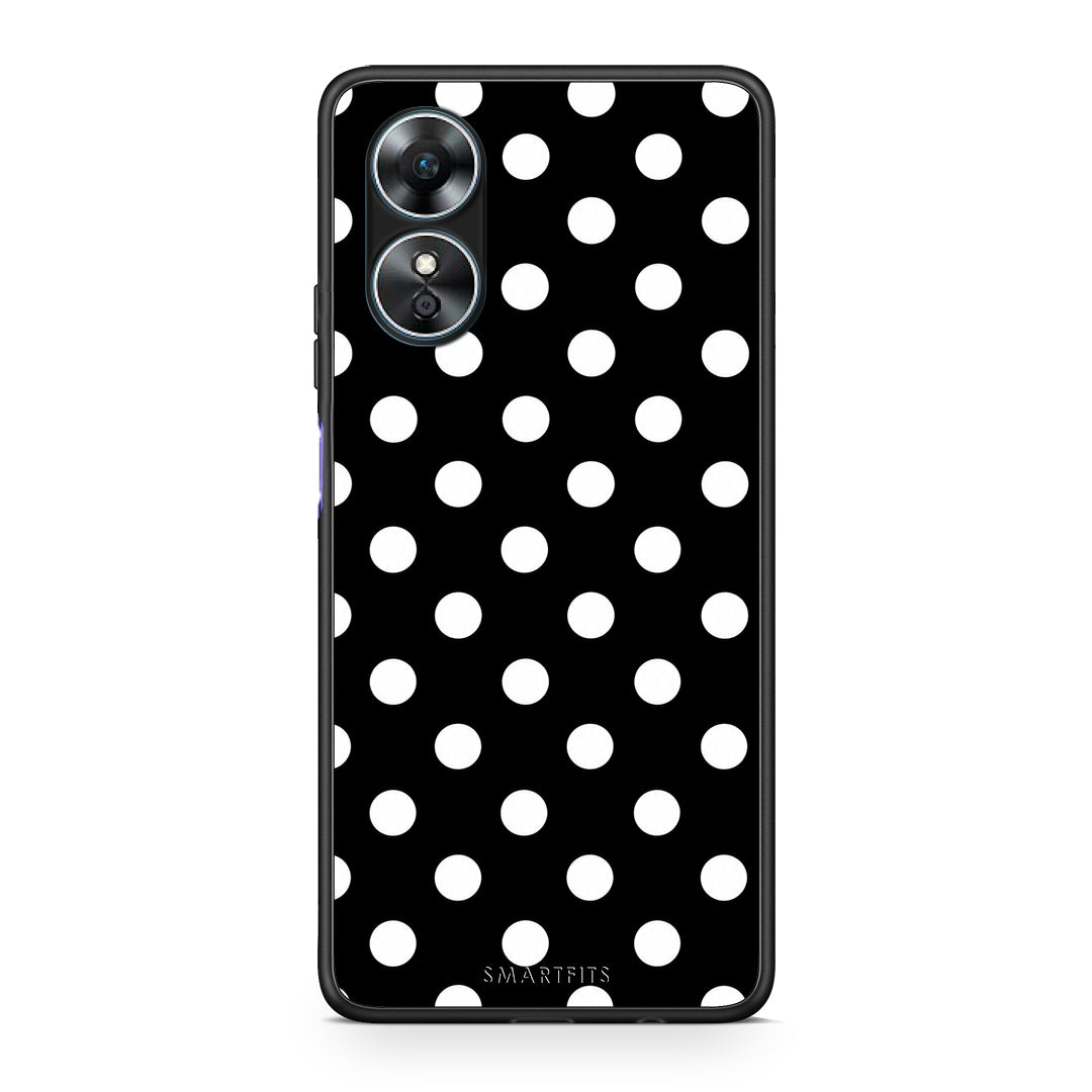 Θήκη Oppo A17 White Polka Dots on Black από τη Smartfits με σχέδιο στο πίσω μέρος και μαύρο περίβλημα | Oppo A17 White Polka Dots on Black case with colorful back and black bezels