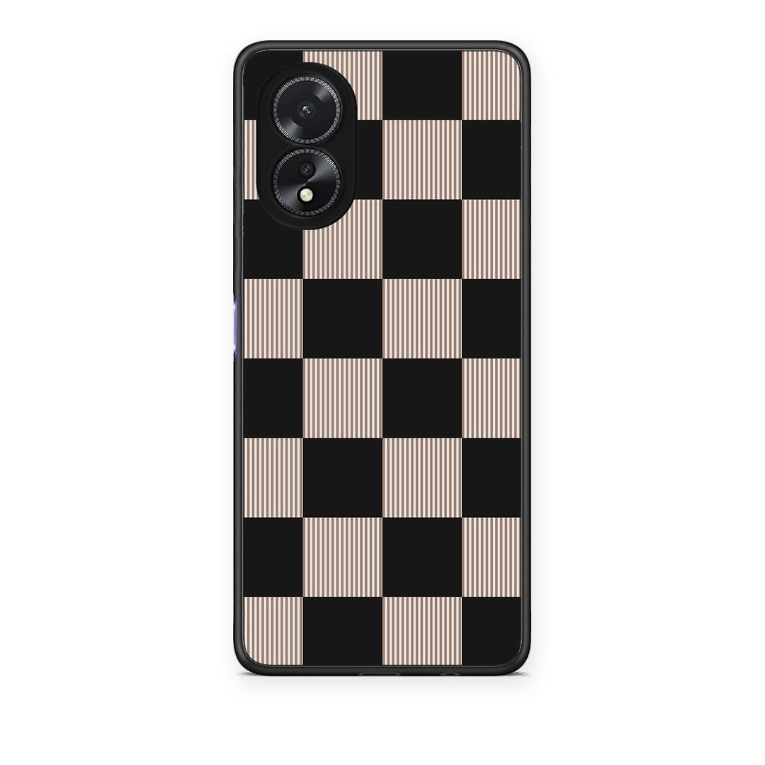 Θήκη Oppo A38 Black and Taupe Striped Checks από τη Smartfits με σχέδιο στο πίσω μέρος και μαύρο περίβλημα | Oppo A38 Black and Taupe Striped Checks case with colorful back and black bezels