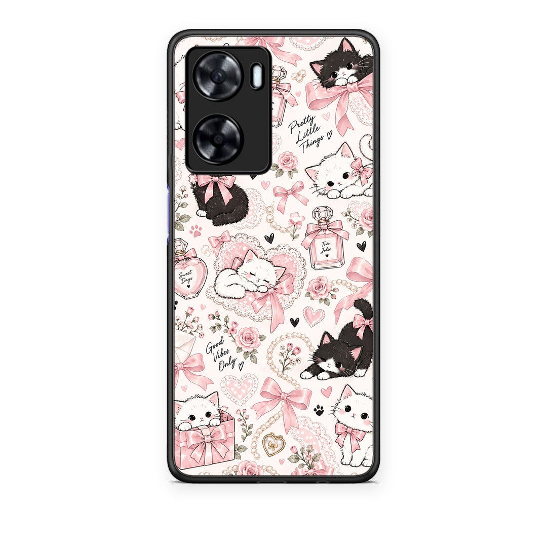 Θήκη Oppo A57s / A77s / A77 Pink Bows and Kittens Collage από τη Smartfits με σχέδιο στο πίσω μέρος και μαύρο περίβλημα | Oppo A57s / A77s / A77 Pink Bows and Kittens Collage case with colorful back and black bezels