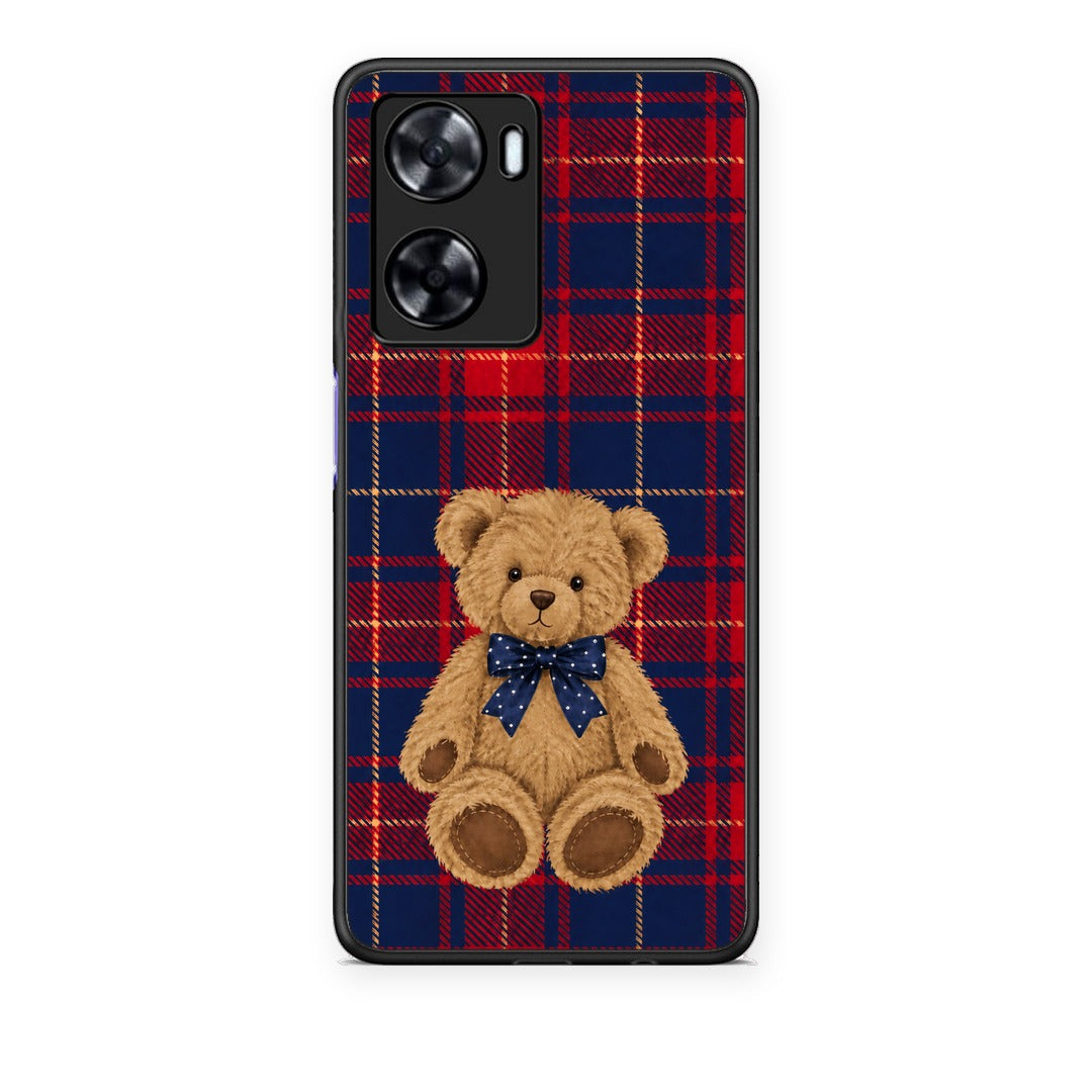 Θήκη OnePlus Nord N20 SE Teddy Bear on Red and Navy Tartan από τη Smartfits με σχέδιο στο πίσω μέρος και μαύρο περίβλημα | OnePlus Nord N20 SE Teddy Bear on Red and Navy Tartan case with colorful back and black bezels