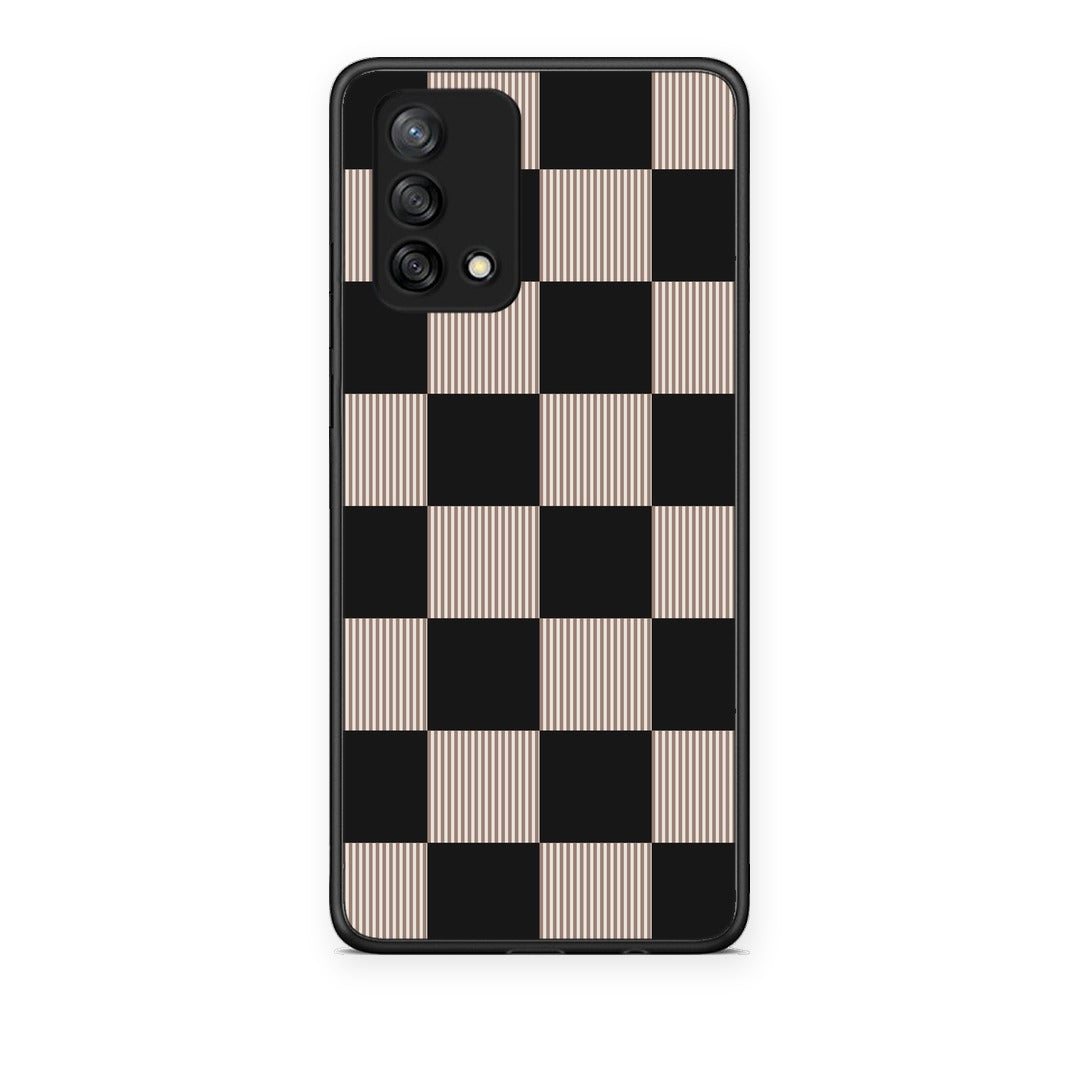 Θήκη Oppo A74 4G Black and Taupe Striped Checks από τη Smartfits με σχέδιο στο πίσω μέρος και μαύρο περίβλημα | Oppo A74 4G Black and Taupe Striped Checks case with colorful back and black bezels