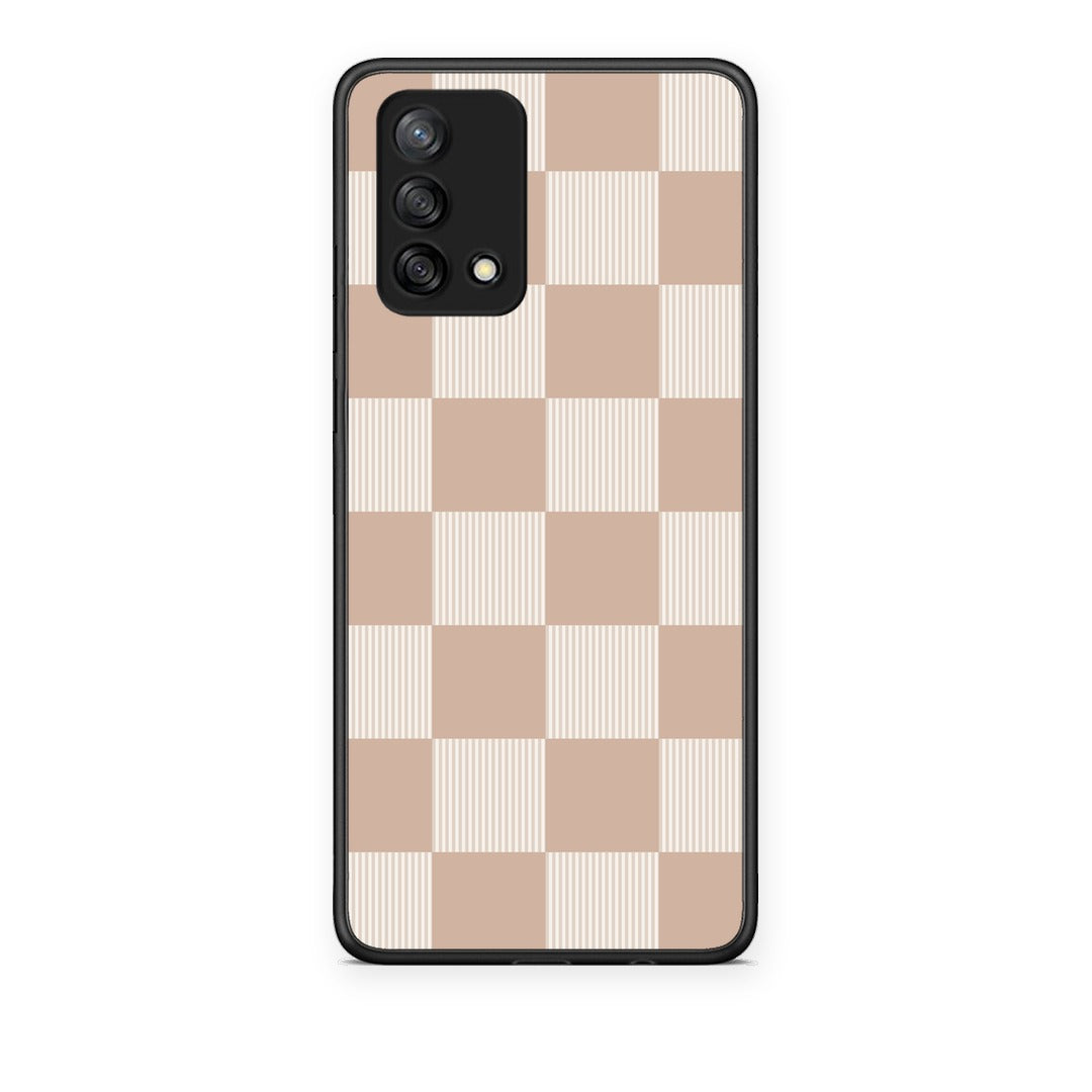 Θήκη Oppo A74 4G Latte and Cream Striped Checks από τη Smartfits με σχέδιο στο πίσω μέρος και μαύρο περίβλημα | Oppo A74 4G Latte and Cream Striped Checks case with colorful back and black bezels