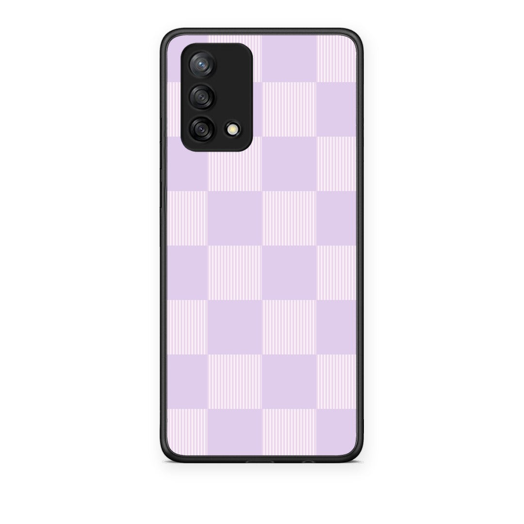 Θήκη Oppo A74 4G Lilac and Cream Striped Checks από τη Smartfits με σχέδιο στο πίσω μέρος και μαύρο περίβλημα | Oppo A74 4G Lilac and Cream Striped Checks case with colorful back and black bezels