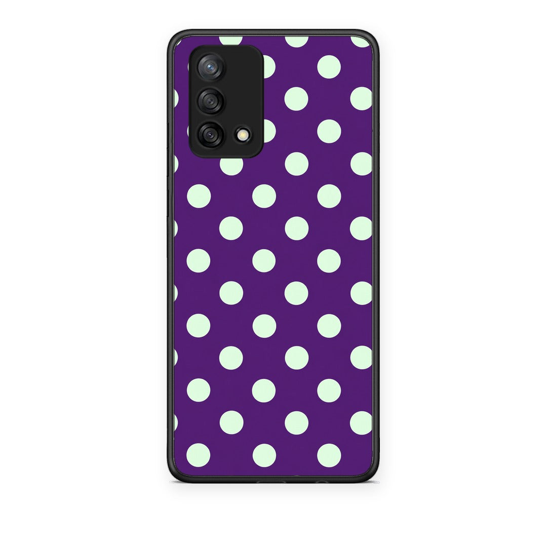 Θήκη Oppo A74 4G Mint Polka Dots on Purple από τη Smartfits με σχέδιο στο πίσω μέρος και μαύρο περίβλημα | Oppo A74 4G Mint Polka Dots on Purple case with colorful back and black bezels