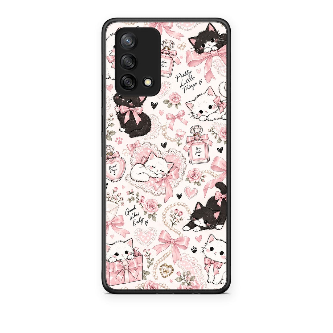 Θήκη Oppo A74 4G Pink Bows and Kittens Collage από τη Smartfits με σχέδιο στο πίσω μέρος και μαύρο περίβλημα | Oppo A74 4G Pink Bows and Kittens Collage case with colorful back and black bezels