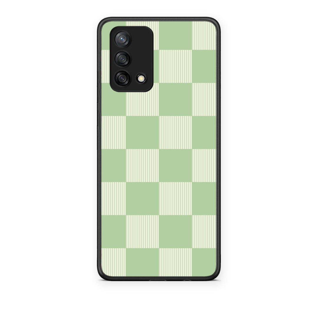 Θήκη Oppo A74 4G Sage and Cream Striped Checks από τη Smartfits με σχέδιο στο πίσω μέρος και μαύρο περίβλημα | Oppo A74 4G Sage and Cream Striped Checks case with colorful back and black bezels