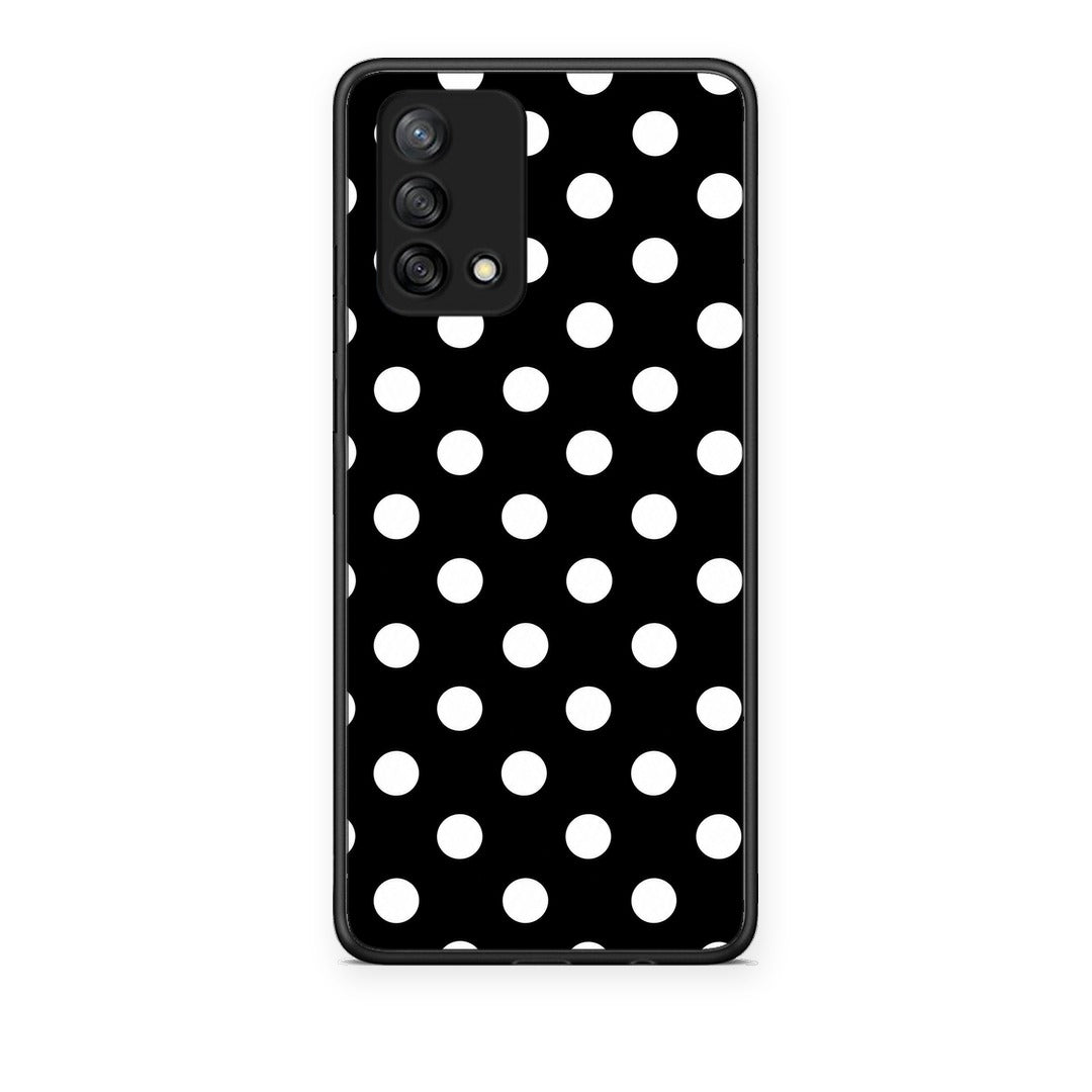 Θήκη Oppo A74 4G White Polka Dots on Black από τη Smartfits με σχέδιο στο πίσω μέρος και μαύρο περίβλημα | Oppo A74 4G White Polka Dots on Black case with colorful back and black bezels