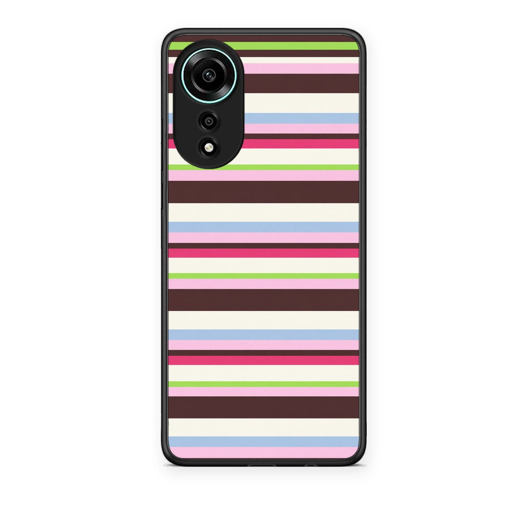 Θήκη Oppo A78 4G Multicolour Horizontal Stripes από τη Smartfits με σχέδιο στο πίσω μέρος και μαύρο περίβλημα | Oppo A78 4G Multicolour Horizontal Stripes case with colorful back and black bezels