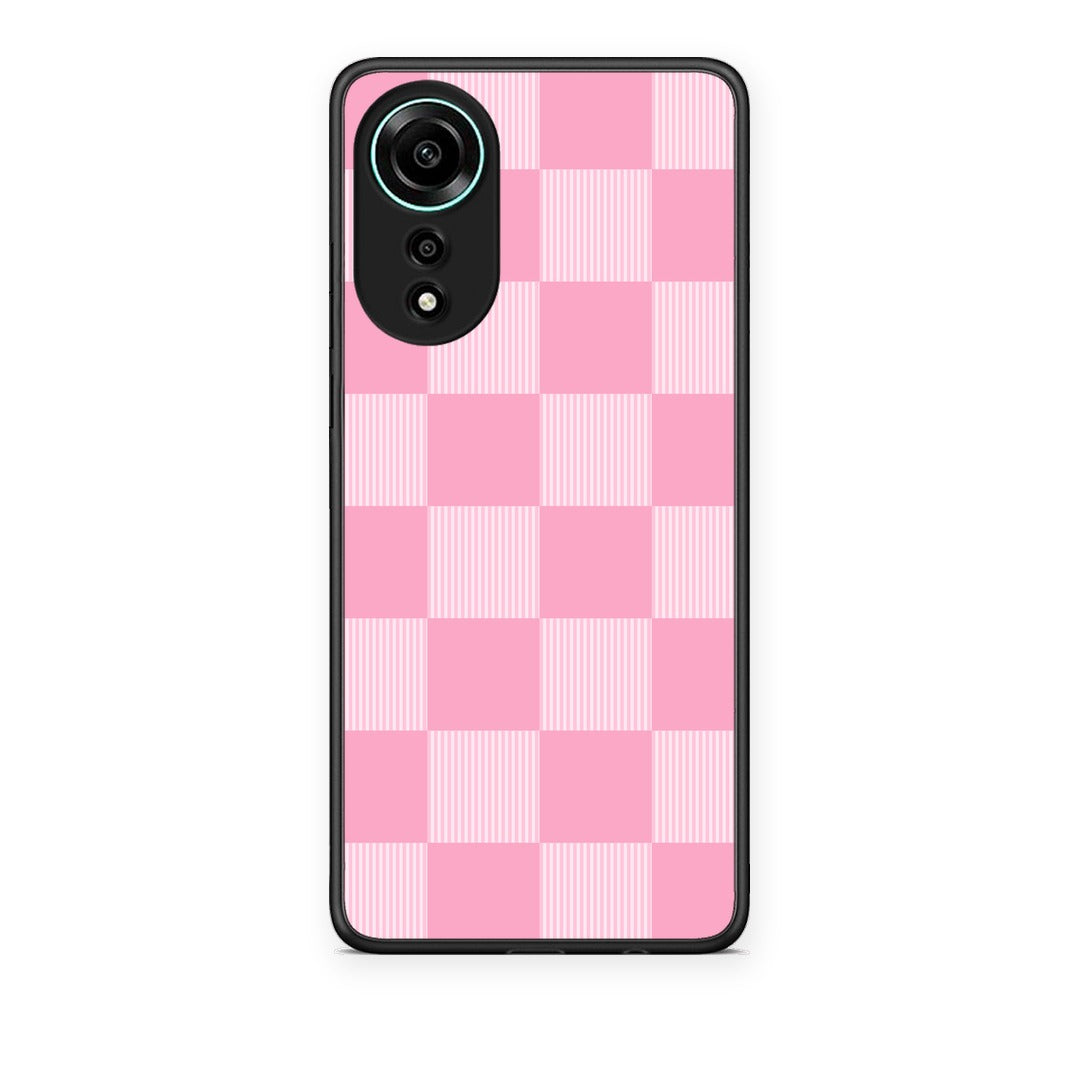 Θήκη Oppo A78 4G Pink and White Striped Checks από τη Smartfits με σχέδιο στο πίσω μέρος και μαύρο περίβλημα | Oppo A78 4G Pink and White Striped Checks case with colorful back and black bezels