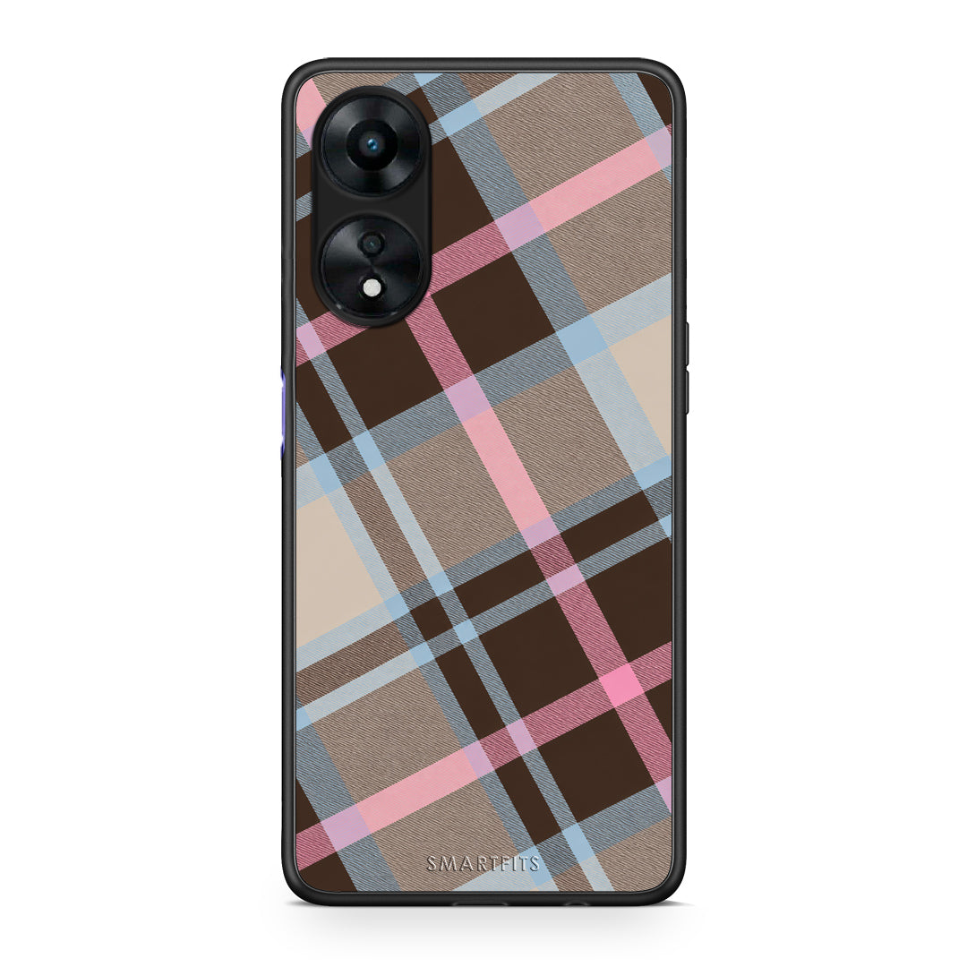Θήκη Oppo A78 5G Brown Pink and Blue Diagonal Plaid από τη Smartfits με σχέδιο στο πίσω μέρος και μαύρο περίβλημα | Oppo A78 5G Brown Pink and Blue Diagonal Plaid case with colorful back and black bezels