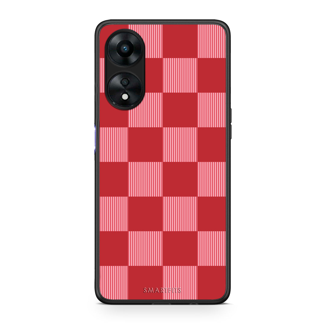 Θήκη Oppo A78 5G Red and Pink Striped Checks από τη Smartfits με σχέδιο στο πίσω μέρος και μαύρο περίβλημα | Oppo A78 5G Red and Pink Striped Checks case with colorful back and black bezels