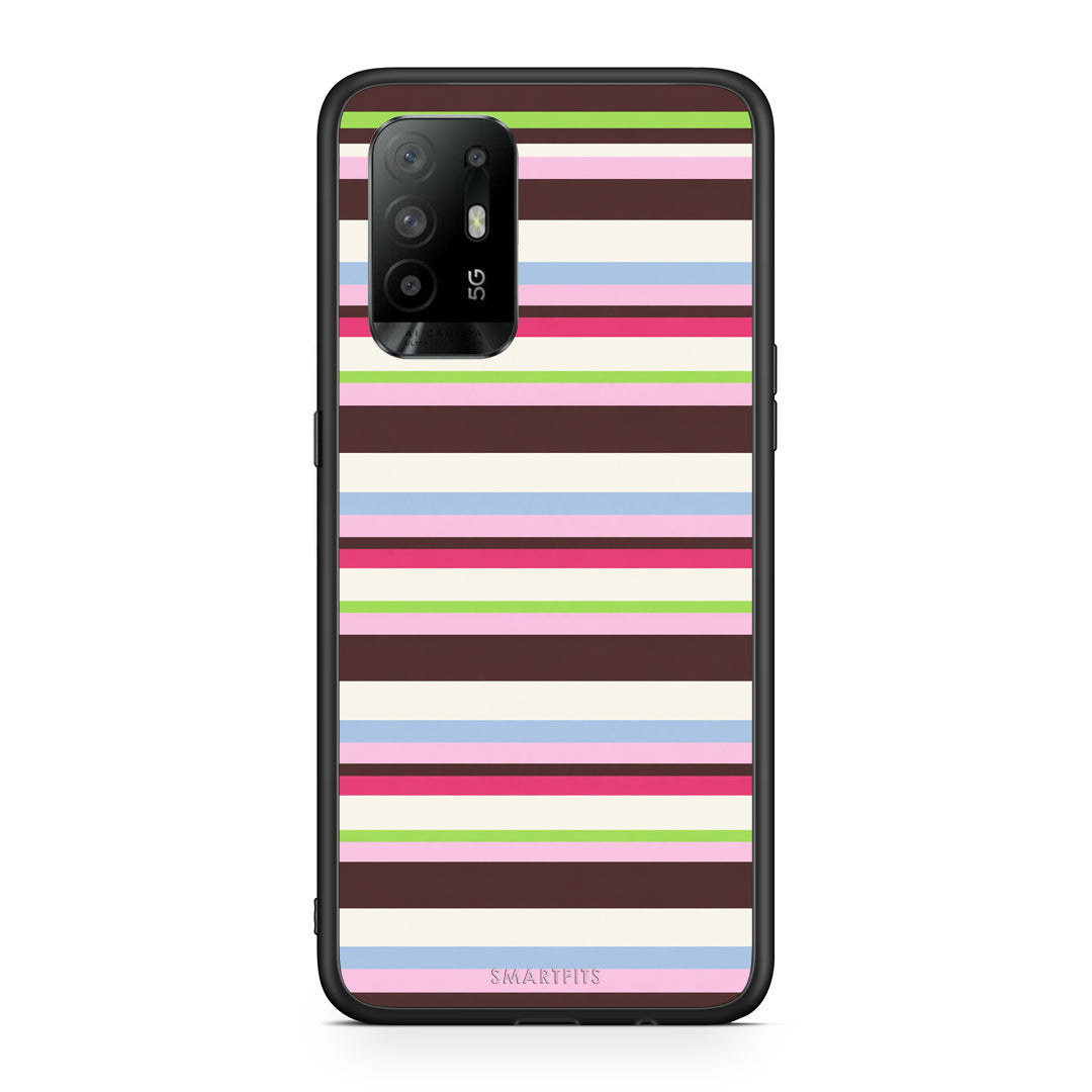 Θήκη Oppo A94 5G / F19 Pro / Reno5 Lite Multicolour Horizontal Stripes από τη Smartfits με σχέδιο στο πίσω μέρος και μαύρο περίβλημα | Oppo A94 5G / F19 Pro / Reno5 Lite Multicolour Horizontal Stripes case with colorful back and black bezels