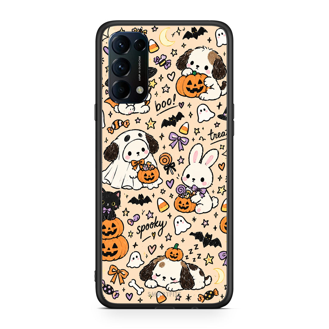 Θήκη Oppo Find X3 Lite / Reno 5 5G / Reno 5 4G Halloween Puppies and Friends on Cream από τη Smartfits με σχέδιο στο πίσω μέρος και μαύρο περίβλημα | Oppo Find X3 Lite / Reno 5 5G / Reno 5 4G Halloween Puppies and Friends on Cream case with colorful back and black bezels