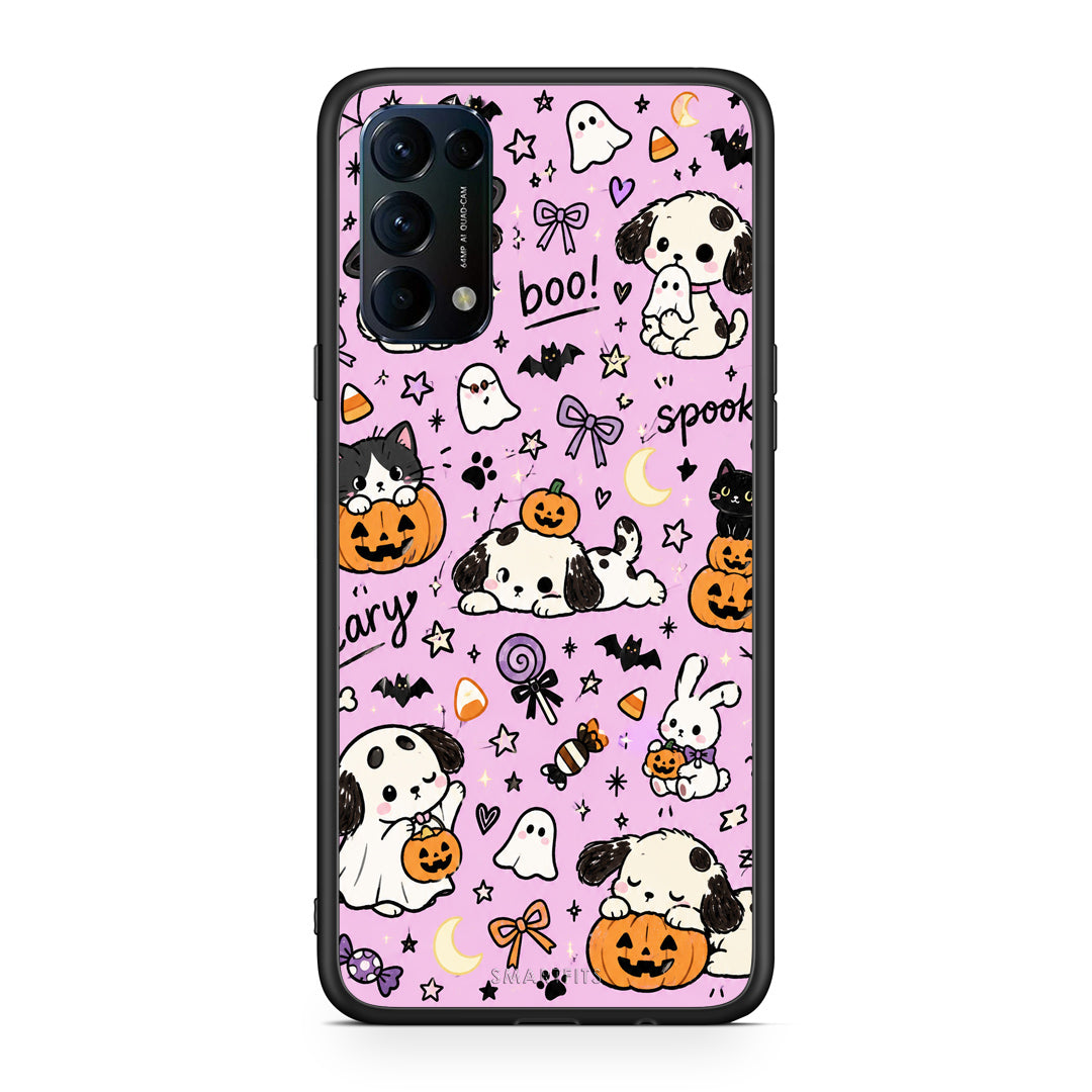 Θήκη Oppo Find X3 Lite / Reno 5 5G / Reno 5 4G Halloween Puppies and Friends on Lilac από τη Smartfits με σχέδιο στο πίσω μέρος και μαύρο περίβλημα | Oppo Find X3 Lite / Reno 5 5G / Reno 5 4G Halloween Puppies and Friends on Lilac case with colorful back and black bezels