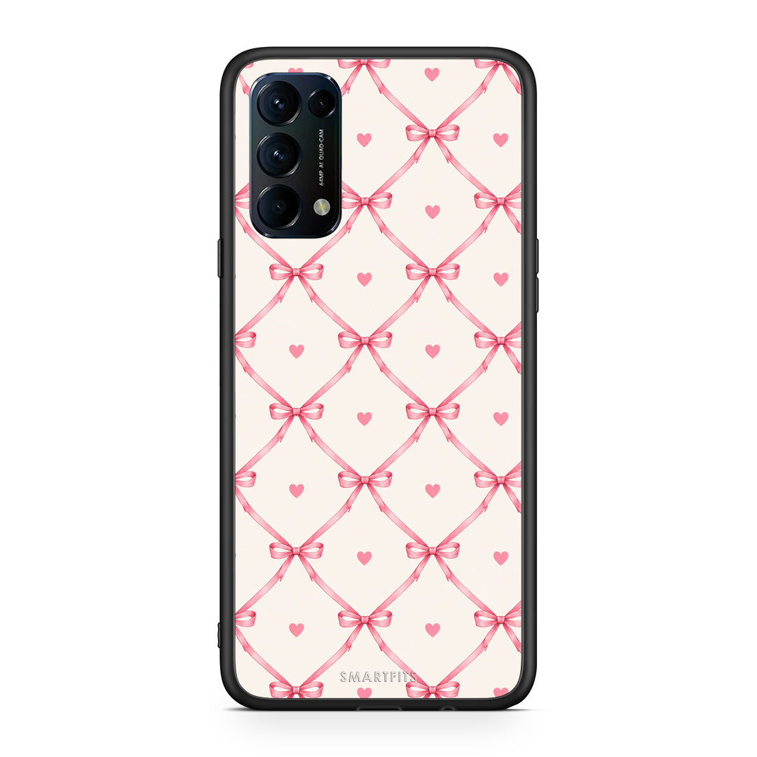 Θήκη Oppo Find X3 Lite / Reno 5 5G / Reno 5 4G Pink Bow Lattice and Hearts on Cream από τη Smartfits με σχέδιο στο πίσω μέρος και μαύρο περίβλημα | Oppo Find X3 Lite / Reno 5 5G / Reno 5 4G Pink Bow Lattice and Hearts on Cream case with colorful back and black bezels