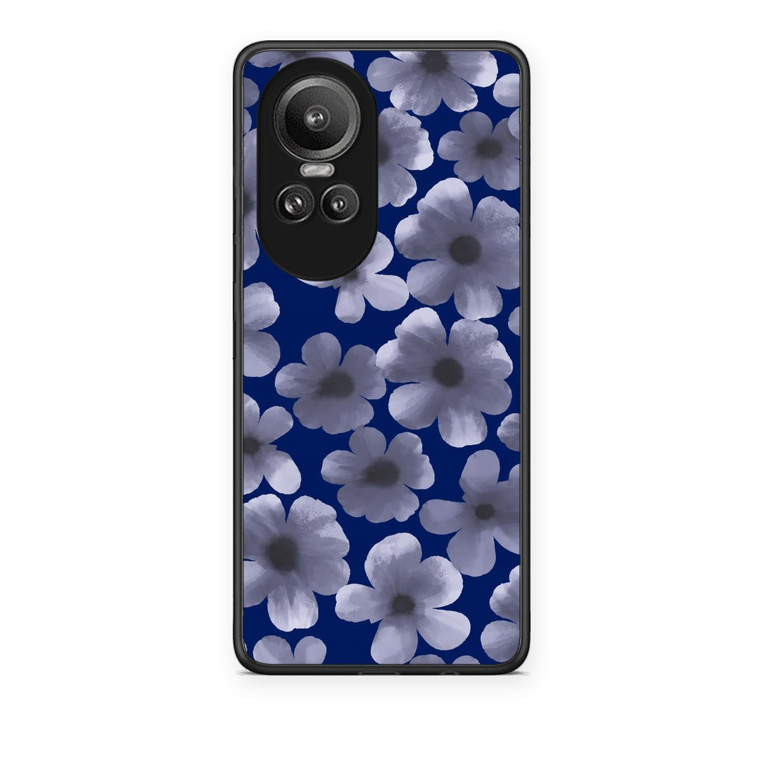 Θήκη Oppo Reno10 Pro Pale Blue Flowers on Navy από τη Smartfits με σχέδιο στο πίσω μέρος και μαύρο περίβλημα | Oppo Reno10 Pro Pale Blue Flowers on Navy case with colorful back and black bezels
