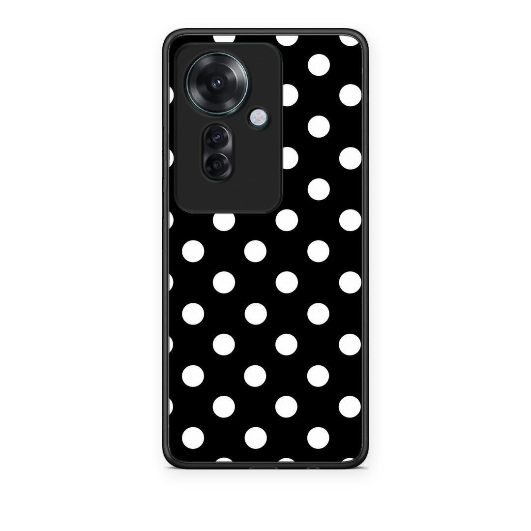 Θήκη Oppo Reno11 F 5G White Polka Dots on Black από τη Smartfits με σχέδιο στο πίσω μέρος και μαύρο περίβλημα | Oppo Reno11 F 5G White Polka Dots on Black case with colorful back and black bezels