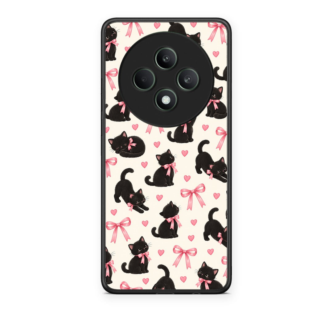 Θήκη Oppo Reno12 F 5G / FS 5G Black Kittens and Pink Bows on Cream Small από τη Smartfits με σχέδιο στο πίσω μέρος και μαύρο περίβλημα | Oppo Reno12 F 5G / FS 5G Black Kittens and Pink Bows on Cream Small case with colorful back and black bezels