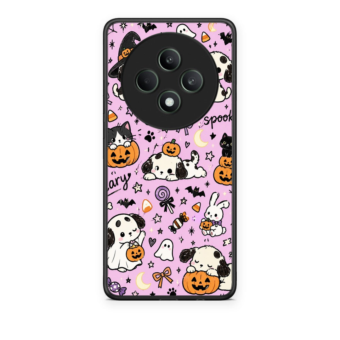 Θήκη Oppo Reno12 F 5G / FS 5G Halloween Puppies and Friends on Lilac από τη Smartfits με σχέδιο στο πίσω μέρος και μαύρο περίβλημα | Oppo Reno12 F 5G / FS 5G Halloween Puppies and Friends on Lilac case with colorful back and black bezels